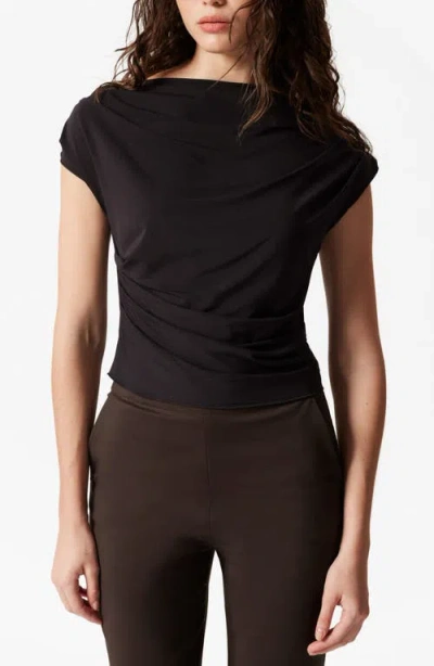 & Other Stories Drape Cap Sleeve Jersey Top In Black