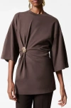 & Other Stories Draped Brooch Tunic T-shirt In Brown Dark