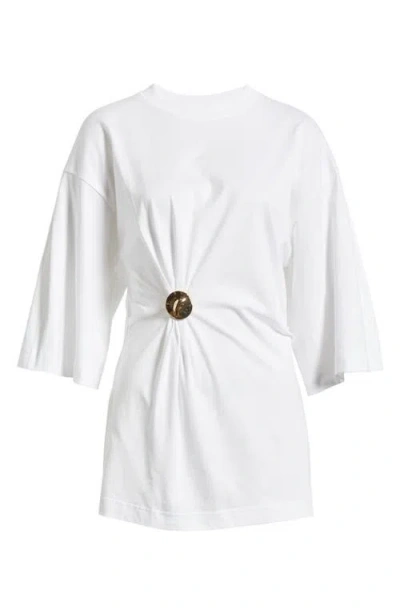& Other Stories Oversized Jersey Top Asymmetric Gold Clasp Detail In White