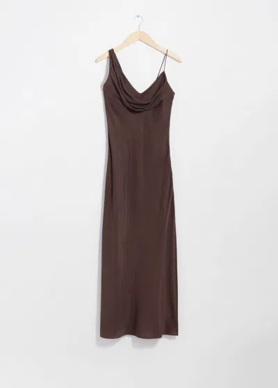 & Other Stories Draped Silk Midi Dress In Brown