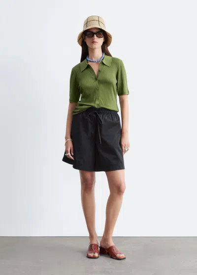 & Other Stories Drawstring Knee-length Nylon Shorts In Black