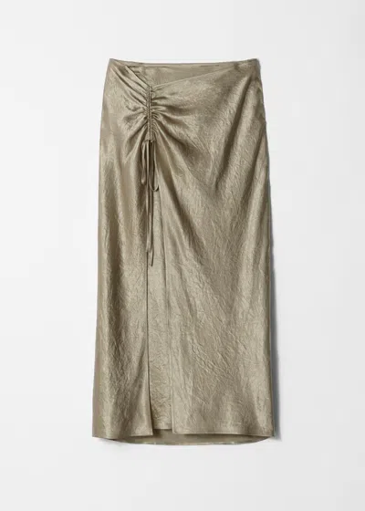 & Other Stories Drawstring Satin Midi Skirt In Gray