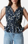 & Other Stories Drawstring Tie Shirred Waist Top In Blue