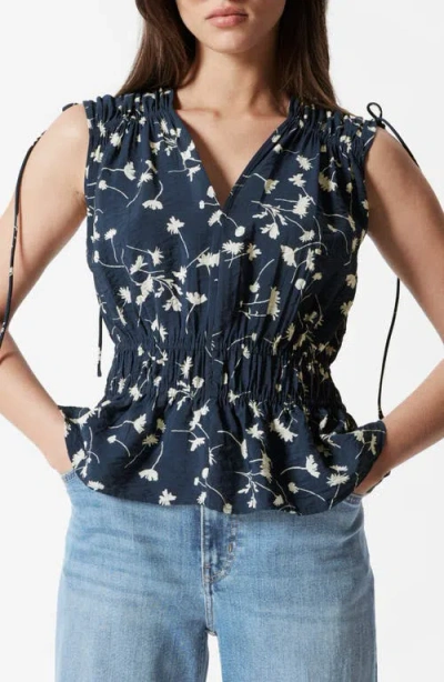 & Other Stories Drawstring Tie Shirred Waist Top In Blue