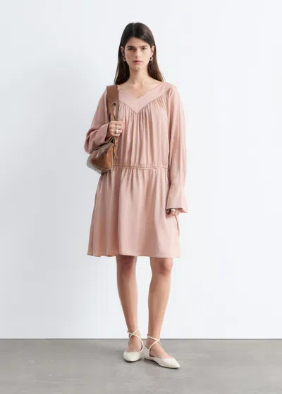 & Other Stories Drawstring V-neck Mini Dress In Pink