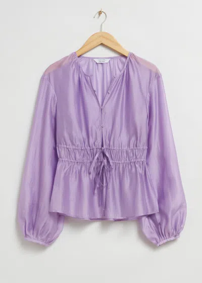 & Other Stories Drawstring Waist Blouson Sleeve Blouse In Purple