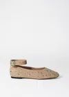 & Other Stories Studded Suede Leather Ballet Flats With Ankle Strap In Beige