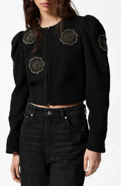 & Other Stories Embellished Crop Tweed Jacket In Black Dark