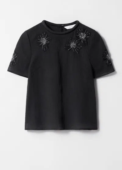 & Other Stories Embellished Floral Top In Black