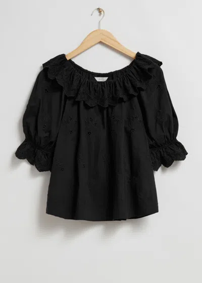 & Other Stories Embroidered Blouse In Black