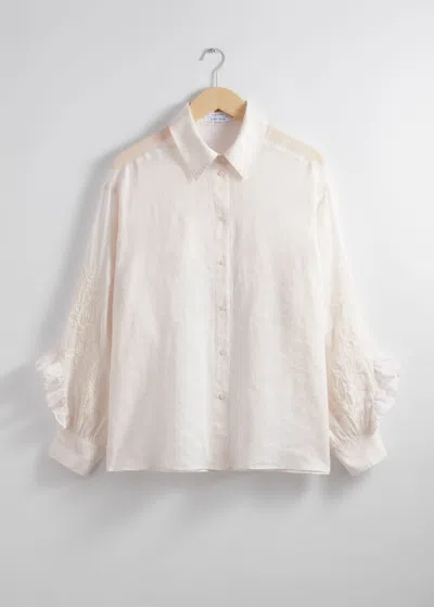 & Other Stories Embroidered Frill-trimmed Shirt In White