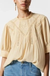 & Other Stories Embroidered Pintuck Lace Top In Beige Dusty Light
