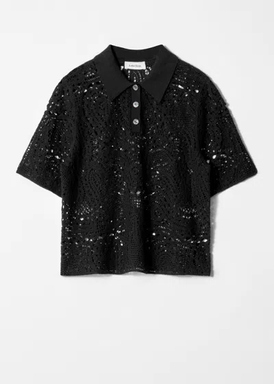 & Other Stories Embroidered Polo Top In Black