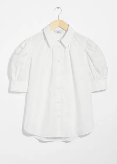 & Other Stories Embroidered Puff-sleeve Blouse In White
