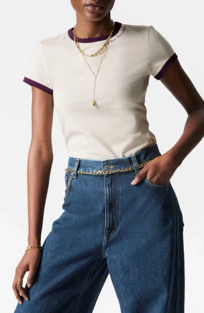 & Other Stories Embroidered Ringer T-shirt In White Dusty Light
