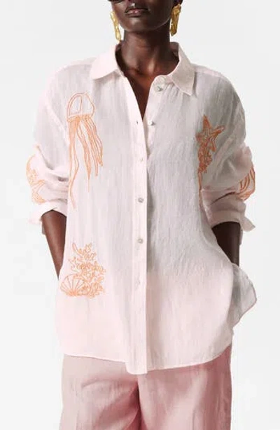 & Other Stories Embroidered Sheer Button-up Shirt In Pink