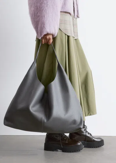 & Other Stories Extra-large Leather Tote Bag In Gray