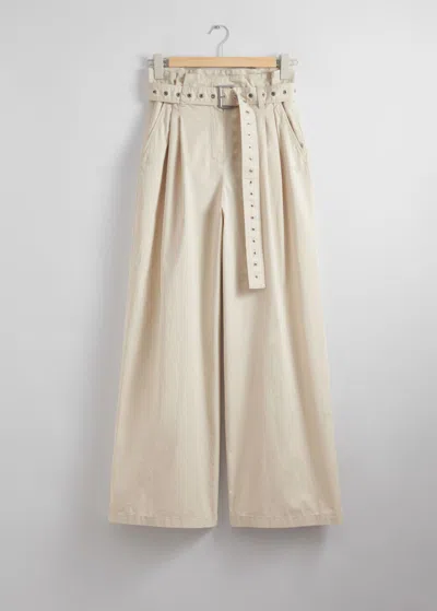 & Other Stories Eyelet-belt Paperbag Trousers In White