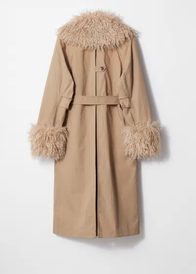 & Other Stories Faux Fur Collar Coat In Beige