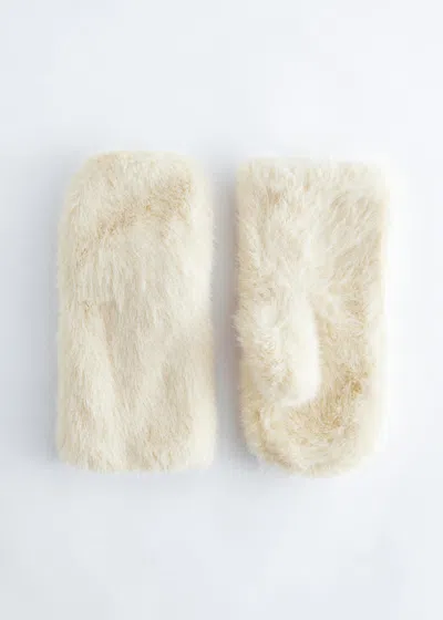 & Other Stories Faux Fur Mittens In Neutral