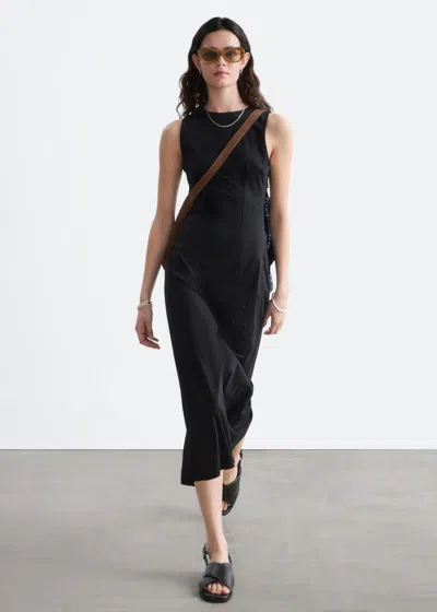 & Other Stories Fitted Cotton Jersey Midi Dress In Black