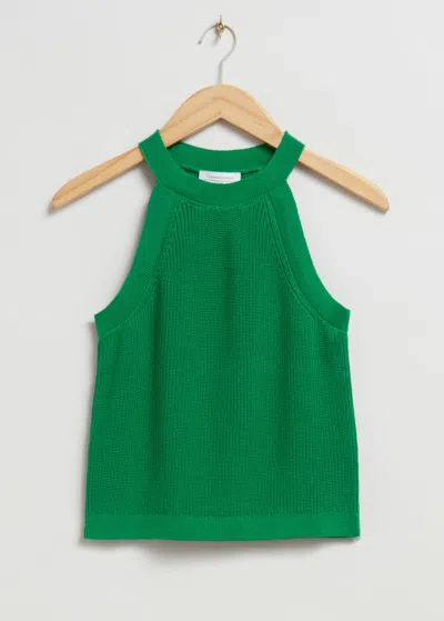 & Other Stories Fitted Halter Knit Top In Green