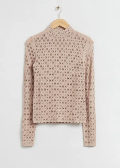 & Other Stories Fitted Pointelle-knit Scalloped Edge Top In Neutral