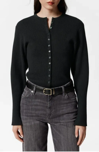 & Other Stories Fitted Rib Cardigan In Black Dark