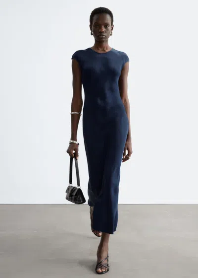 & Other Stories Fitted Satin Maxi Dress In Blue