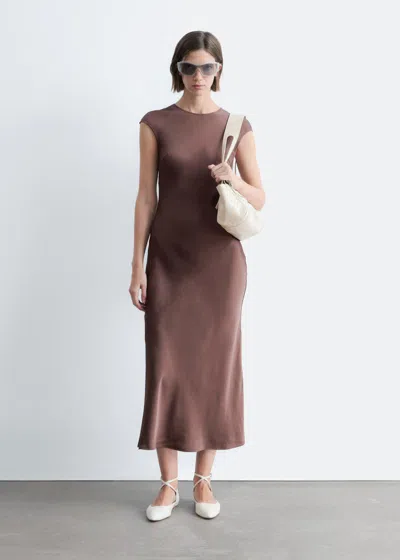 & Other Stories Fitted Satin Maxi Dress In Brown