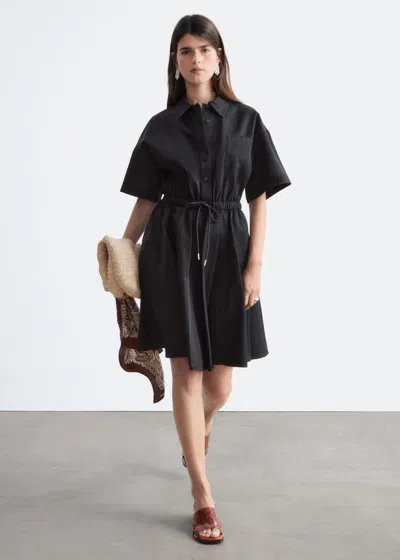 & Other Stories Flared Drawcord Mini Dress In Black