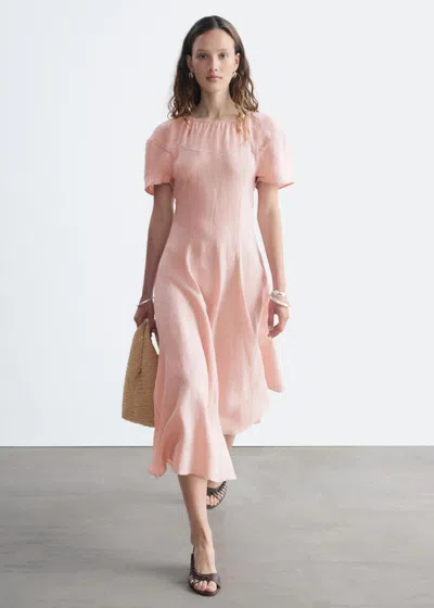 & Other Stories Flared Linen Midi Dress In Pink