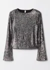 & Other Stories Flared-sleeve Sequin Top In Grey