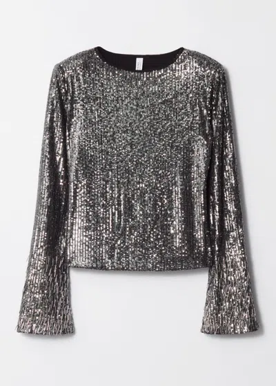 & Other Stories Flared-sleeve Sequin Top In Grey