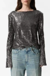 & Other Stories Flared Sleeve Sequin Top In Grey Dark
