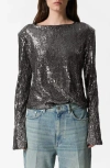 & Other Stories Flared Sleeve Sequin Top In Grey Dark