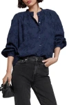 & Other Stories Band Collar Cotton Blouse In Navy