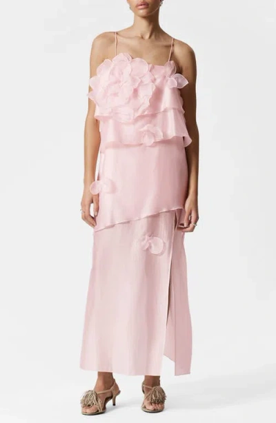 & Other Stories Floral Appliqué Tiered Dress In Pink Dusty Light