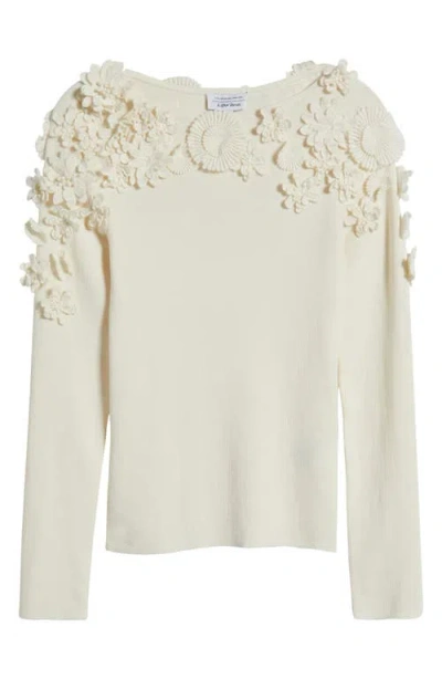 & Other Stories Floral Appliqué Wool & Cotton Sweater In White Dusty Light