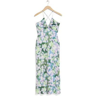 & Other Stories Floral Back Cutout Slipdress In Blue