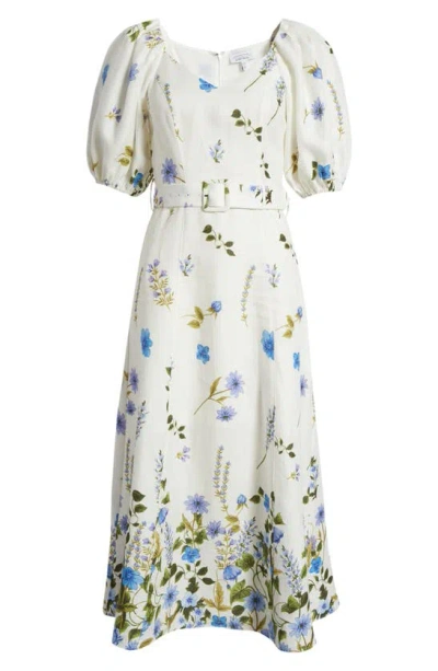 & Other Stories Floral Belted Puff Sleeve Linen Midi Dress In Blue Lolita  Aop | ModeSens