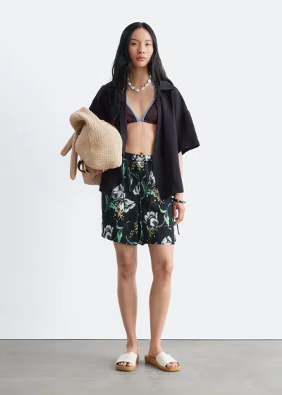 & Other Stories Floral Drawstring Shorts In Black