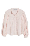 & Other Stories Floral Embroidery Puff Sleeve Shirt In Pink Dusty Light
