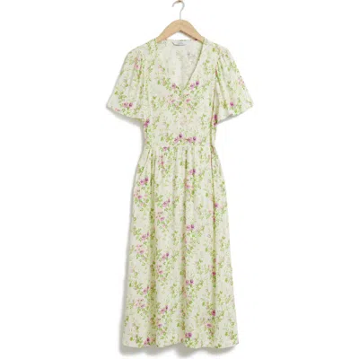 & Other Stories Floral Flutter Sleeve Dress In Multi