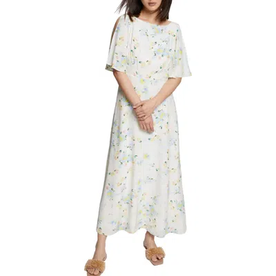 & Other Stories Floral Flutter Sleeve Dress In White