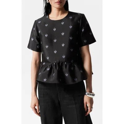 & Other Stories Floral Jacquard Peplum Top In Dolce