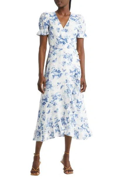 & Other Stories Floral Linen Wrap Dress In Blue