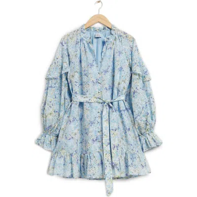 & Other Stories Floral Long Sleeve Cotton & Silk Dress In Blue