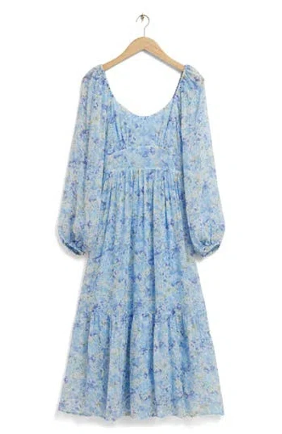 & Other Stories Floral Long Sleeve Midi Dress In Blue