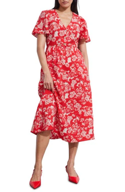 & Other Stories Floral Print A-line Midi Dress In Harper Aop Red Base